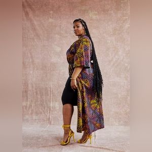 D'iyanu Freesia Women's African Print Kimono (Sunset Adire)
